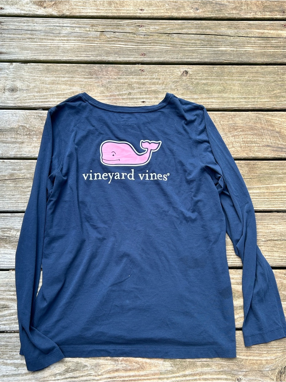 Vineyard Vines Navy Long Sleeve Tee with Pink Whale Logo